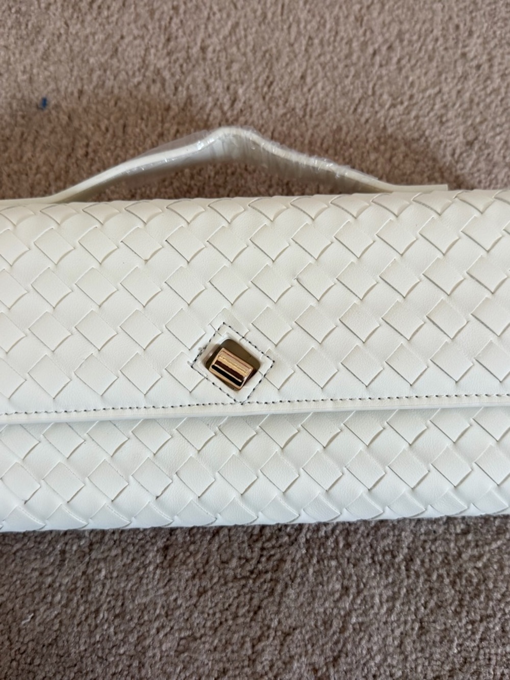 Woven White Leather Top-Handle Clutch